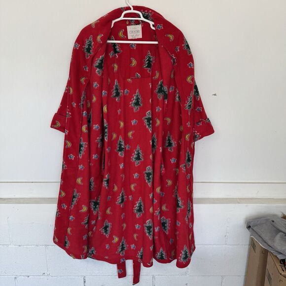 Erika Taylor Country Full Length Christmas Tree Fleece Warm Robe Red EUC Size L - Picture 3 of 13